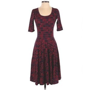 🌸3/$25 🆕 LuLaRoe Fit & Flare Nicole A-Line Geo Print Navy & Red Dress, Size XS